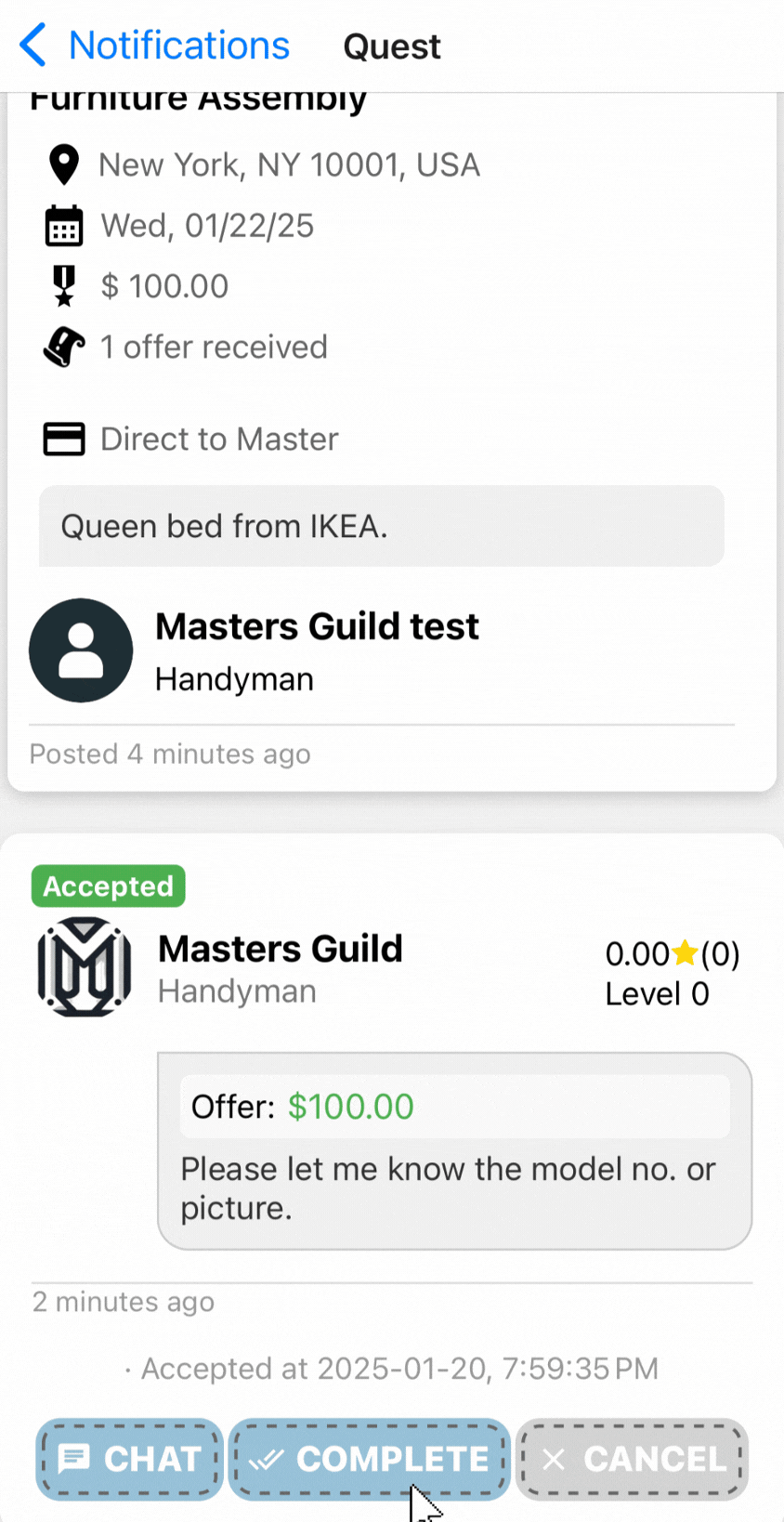 Quest completion
